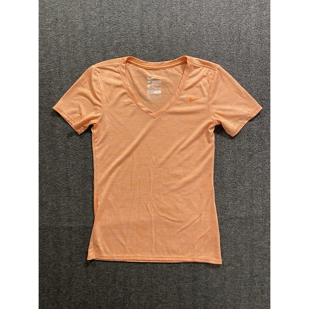 Nike Shirt Womens Orange Short Sleeve Solid Dri Fit Gym Running Workout* Size XS